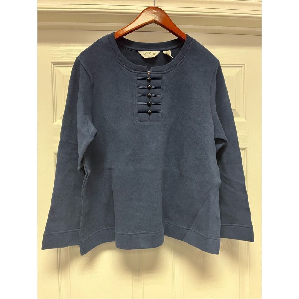 Orvis Womens Navy Military Front Boxy Sweater sz XL EUC